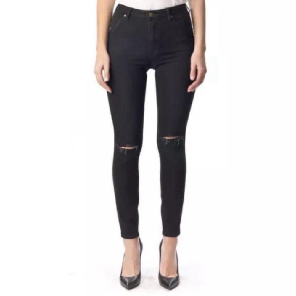 Super Skinny Mid Rise Black Ripped Knee Jeans ModCloth Rollas Westcoast